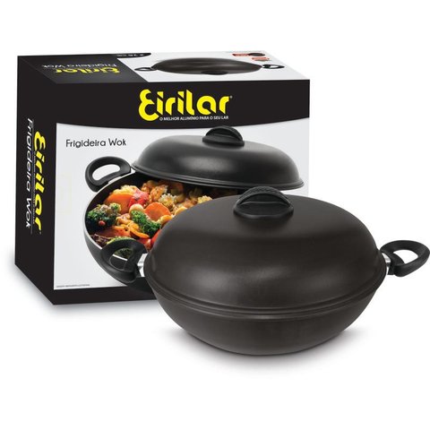 Frigideira Wok Long Life Antiaderente Com Alça Tampa 28cm