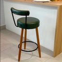 Ver imagem 2 de Banqueta Alta 60 Cm Estofada Corino Verde com Encosto Retrô Pé Palito P/ Cozinha Área Gourmet Balcão