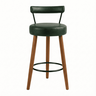 Banqueta Alta 60 Cm Estofada Corino Verde com Encosto Retrô Pé Palito P/ Cozinha Área Gourmet Balcão - 1