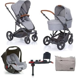 Kit Carrinho Moisés como 4 com Bebê Conforto com Base Isofix + Bolsa Woven Gray (det. Couro) - - 1