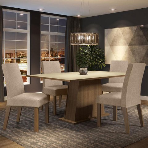 Conjunto Sala de Jantar Madesa Flavia Mesa Tampo de Madeira com 4 Cadeiras - Rustic/crema/imperial