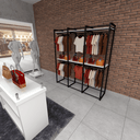 Ver imagem 3 de Conjunto Estante com Prateleira de Cremalheira Central com 6 Cabideiros Comac - Branco/preto