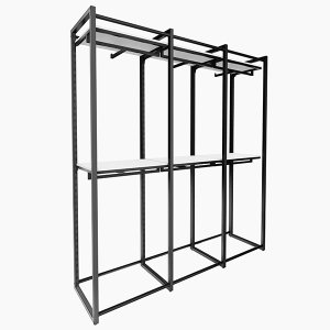 Conjunto Estante Com Prateleira De Cremalheira Central Com 6 Cabideiros Comac - Branco/Preto