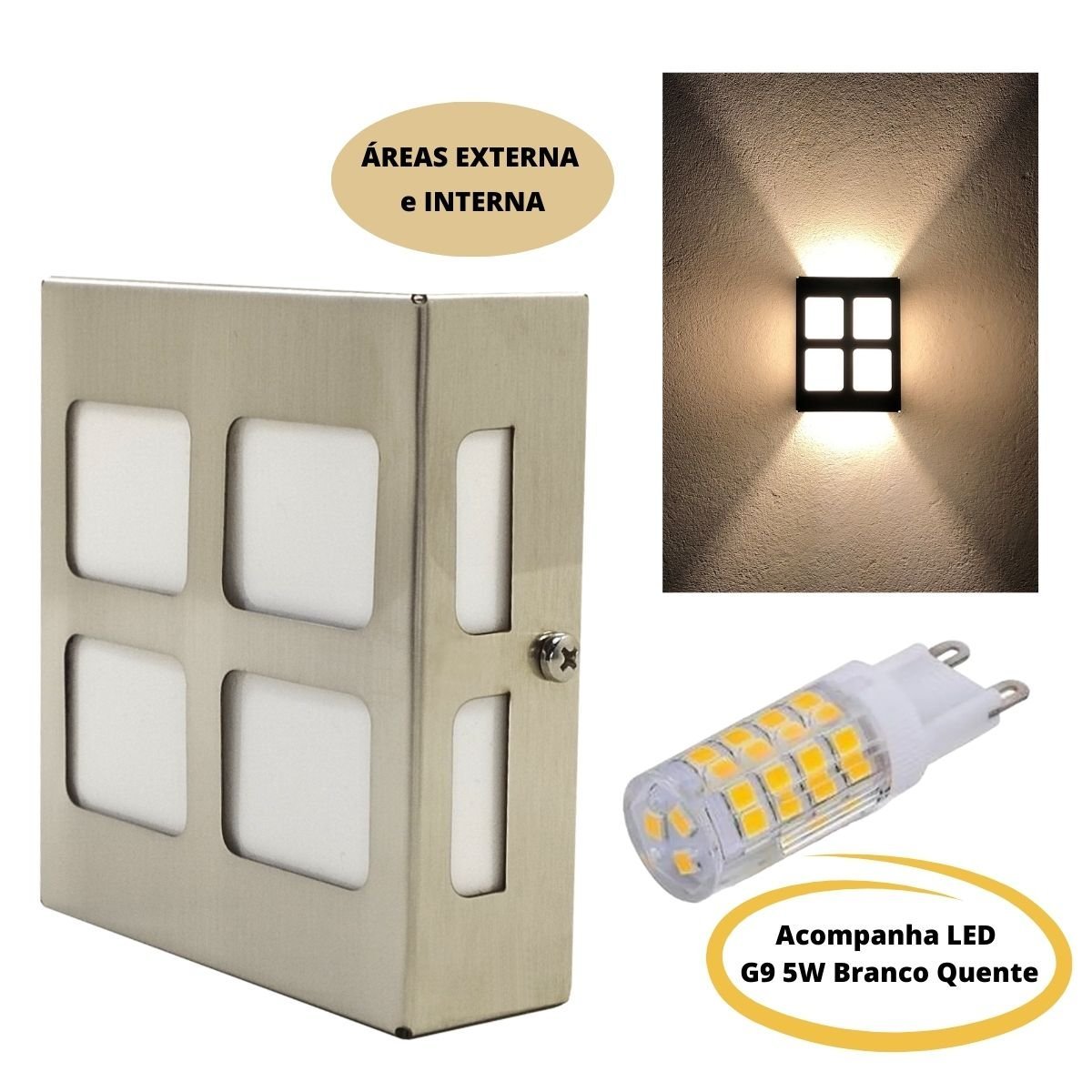 Luminária Arandela Quadrante Slim Inox Escovado Externo/Interno COM LED BQ HALUZ - 2