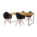 Ver imagem 2 de Mesa Jantar Industrial Filadélfia Canela 137x90cm com 4 Poltronas Eames Eiffel Pretas Base Cobre