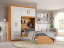 Ver imagem 3 de Conjunto Roupeiro Guarda Roupa de Solteiro Off White com Cama Cabeceira com Baú Av