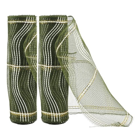Kit 2 Telas Decorativa Fita Natal Malha Tule Verde Fio Branco 26cm x 5 Metros – Magizi