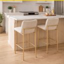 Ver imagem 2 de Kit 2 Banquetas Lisa Estofada Altura 65cm em Linho Pé Aço Dourado Fosco