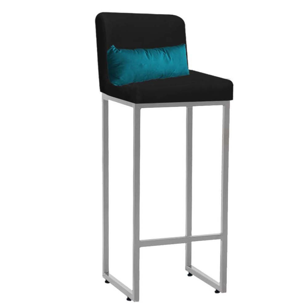 Kit Mesa Bistrô Lucca e 2 Banqueta Lucca Tampo Madeira Ferro Cinza Suede Preto e Almofada Azul Turqu - 3