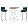 Kit Mesa Bistrô Lucca e 2 Banqueta Lucca Tampo Madeira Ferro Cinza Suede Preto e Almofada Azul Turqu - 1