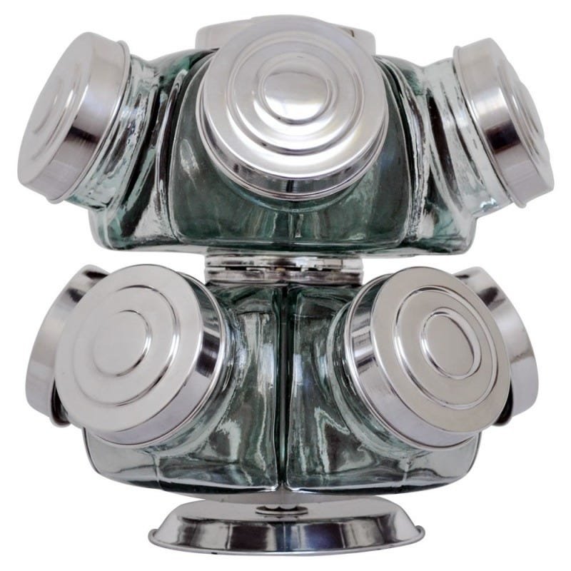 Baleiro de vidro giratório mini 10 potes tampas de alumínio