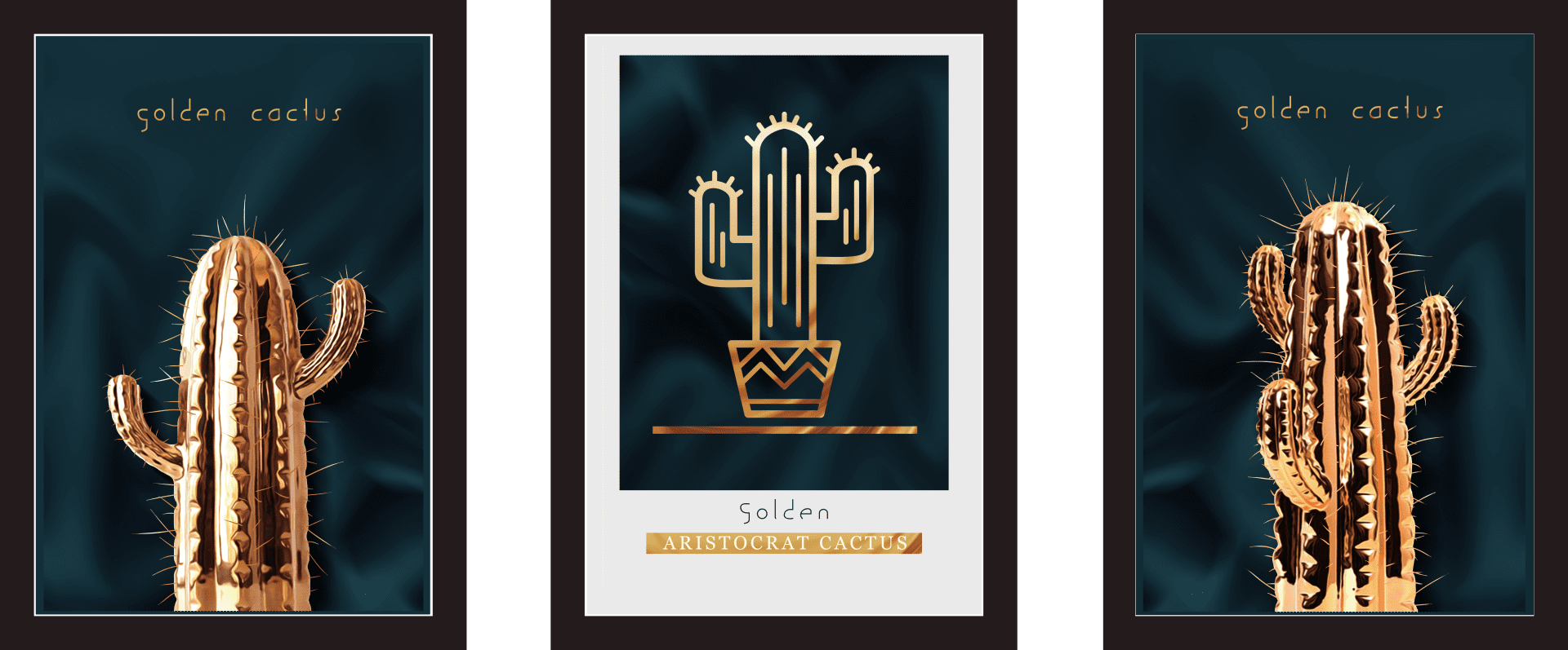 Quadros Decorativos Golden Aristocrat Cactus Grande:Madeira - 1