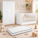Ver imagem 1 de Kit Quarto de Bebê Doce Sonho com Berço Mini Cama Guarda Roupa 3 Portas e Colchão D18 130x70 Movellu