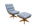 Ver imagem 1 de Poltrona e Puff de Couro Costela Wood - Light Blue - Mempra