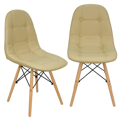 Kit 2 Cadeiras Charles Eames Botonê Eiffel Estofada Bege
