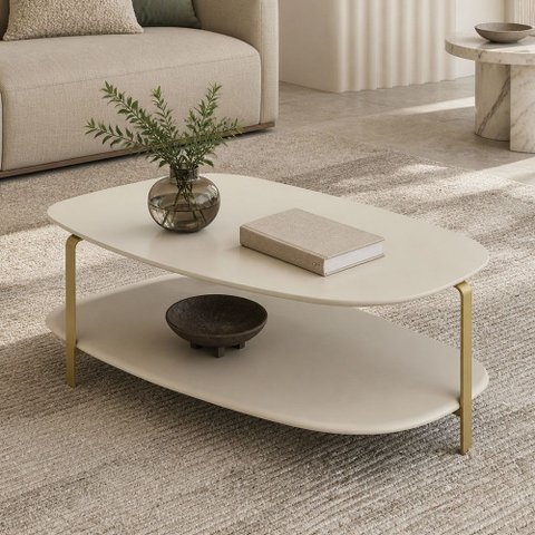 Mesa de Centro para Sala de Estar Orgânico Industrial 90cm Épic L05 Off White - Lyam Decor