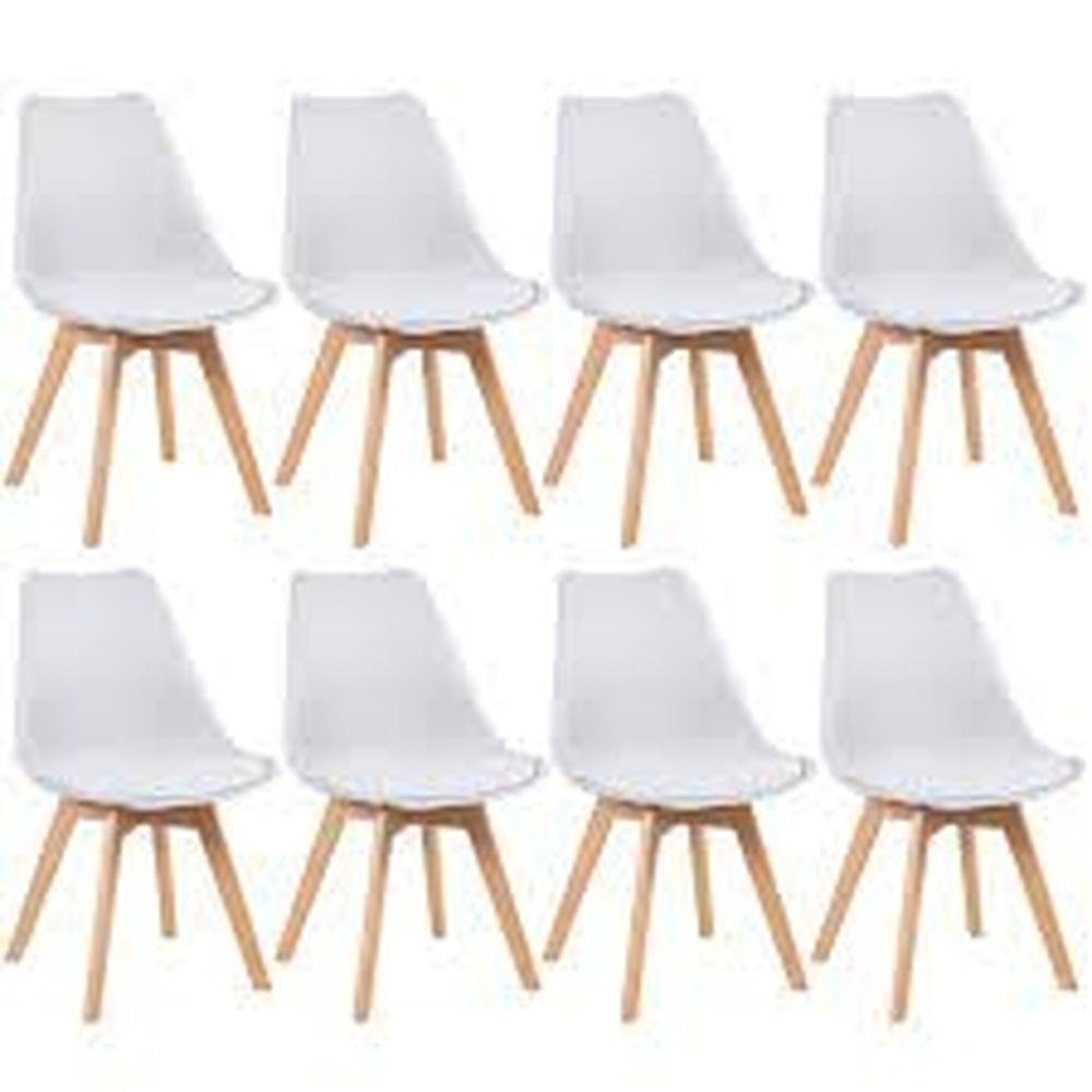 Kit C| 8 Cadeira Leda Branca - Charles Eames Wood com Almofada - 1