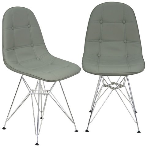 Kit 2 Cadeiras Charles Eames Botonê Eiffel Base Metal Cromado - Cinza