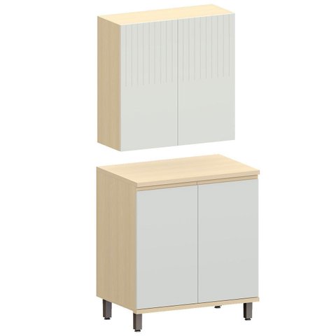 Kit Armário Aéreo e Balcão 2 Portas 80 Cm Aurora Cinza Cristal Pet/cinza Cristal