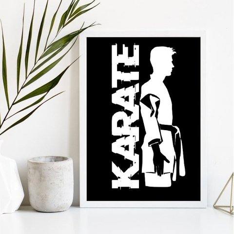 Quadro Decorativo Karatê Preto E branco 45x34cm - com Vidro:madeira Preta