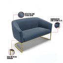 Ver imagem 4 de Sofá Namoradeira 2 Lugares Base Industrial Dourado Stella Suede Azul Marinho D03 - D’Rossi