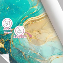 Papel de Parede Painel 3D Mármore Azul e Amarelo Viníl 2M Revestimento Pedra Requinte Auto Colante - 4