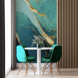 Papel de Parede Painel 3D Mármore Azul e Amarelo Viníl 2M Revestimento Pedra Requinte Auto Colante - 2
