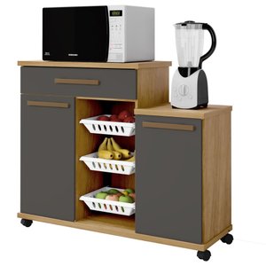 Fruteira Teresina Arte Móveis 2 Portas 1 Gaveta 3 Cestos Cinamomo/grafite