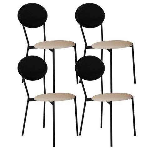 Kit 04 Cadeiras Estofada para Sala de Jantar Azuri Preto C01 Linho Areia Courino Preto - Lyam Decor