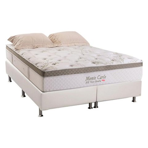 Cama Box King: Colchão Molas Ensacadas Herval MasterPocket Monte Carlo Visco + Base CRC Courano Bran
