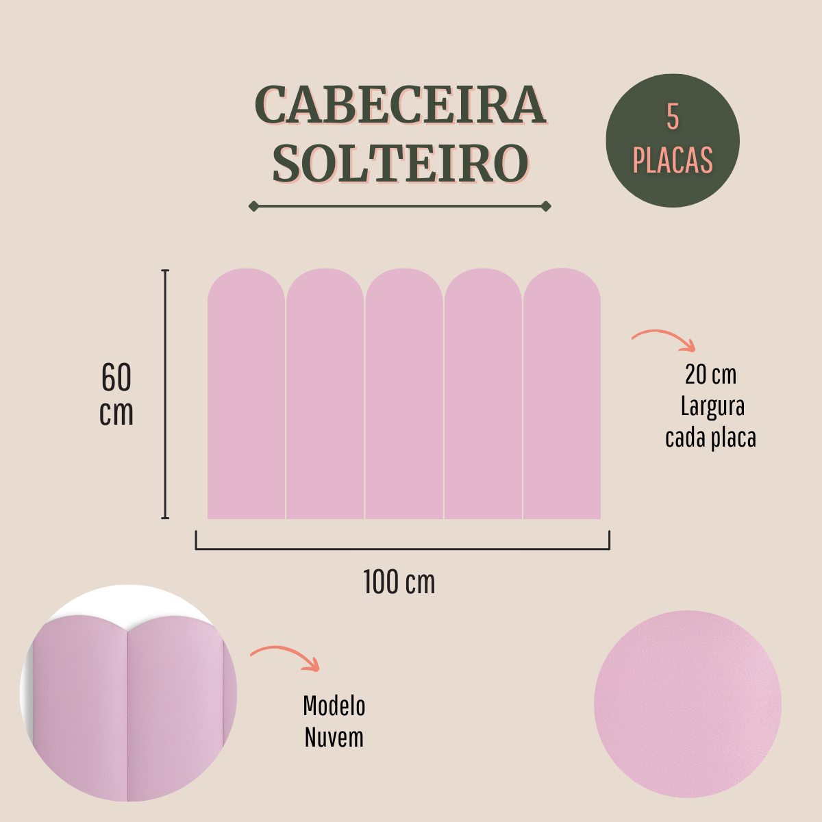 Cabeceira Solteiro Modulada Nuvem Cama Box Corino Rosa Bebê - 2