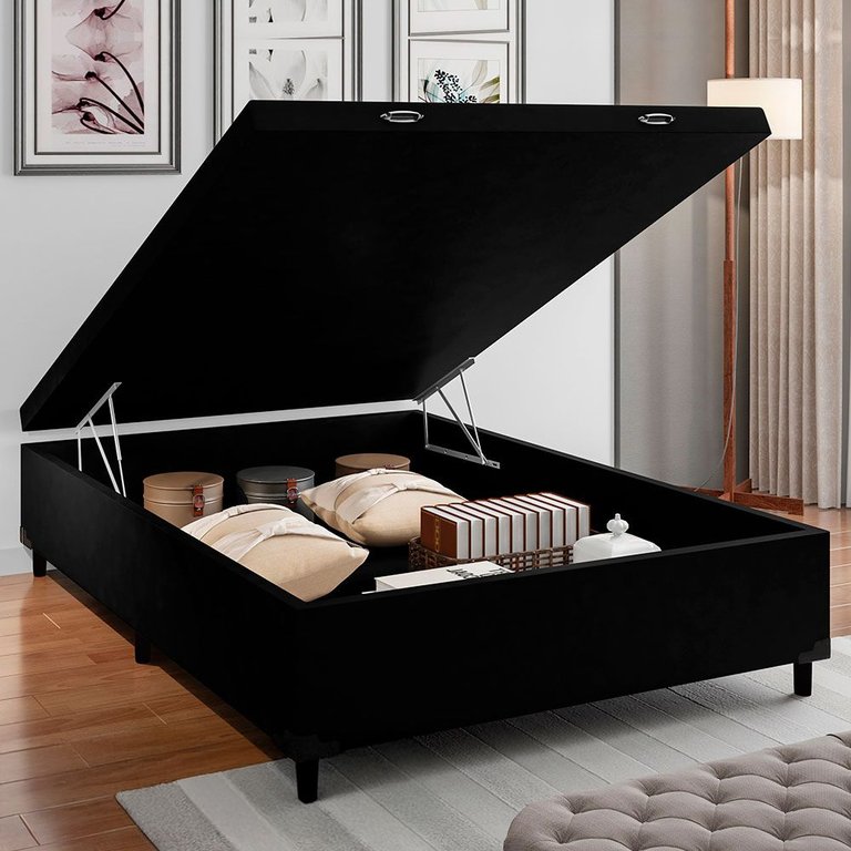 Cama Box com Baú Casal So1clique Suede Preto