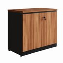 Ver imagem 2 de Armário Baixo 80cm para Escritório 2 Portas com Chave Puxadores Cava Corporate Marrom/Nogal/Preto