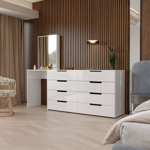 Cômoda Milão 8 Gavetas com Espelho Branco - Panorama Móveis