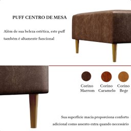 Puff Sala Damon Multiuso Corino Marrom Pés Palito Castanho - 6