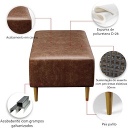 Puff Sala Damon Multiuso Corino Marrom Pés Palito Castanho - 7