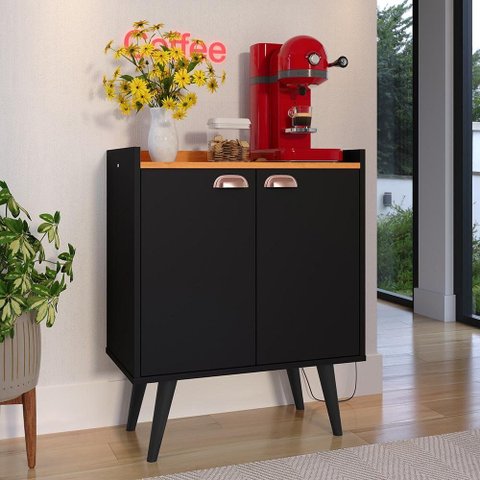 Buffet Linea 2 Portas Cantinho Café Cozinha Sala Jantar Puxador Concha Preto/cinamomo– Rpm