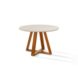 Mesa de Jantar Bela Redonda Tampo Vidro/MDF E Pés Madeira - 1
