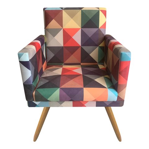 Poltrona Decorativa Bia Suede Triângulo Pés Madeira Ms Decor