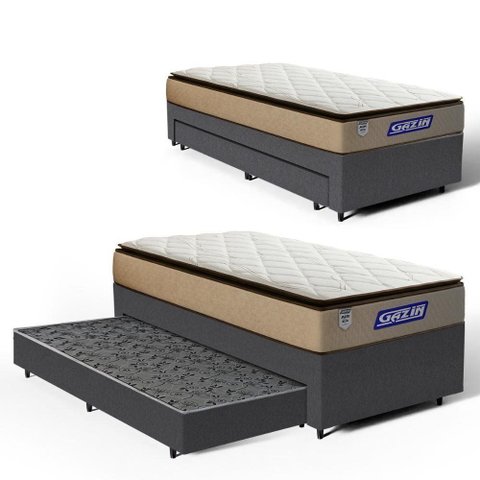 Cama Box com Colchão Gazin de Molas Ensacadas Pillow Top Air Pro + Auxiliar de Espuma Solteiro 88cm