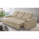 Ver imagem 1 de Sofá Retrátil Reclinável 3 Lugares 2,10m com Porta Copos e Usb Hannah Suede Bege Adonai Estofados