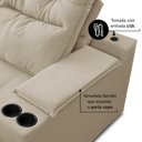 Ver imagem 4 de Sofá Retrátil Reclinável 3 Lugares 2,10m com Porta Copos e Usb Hannah Suede Bege Adonai Estofados