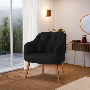Poltrona Decorativa Luxo Beatriz Veludo Detalhe em Capitonê e Pés em Madeira - Lv:preto