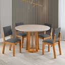 Ver imagem 1 de Conjunto Sala de Jantar 4 Lugares Redondo Tampo de Vidro MDF Fiora Cinza/Mel/Off White