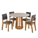 Ver imagem 2 de Conjunto Sala de Jantar 4 Lugares Redondo Tampo de Vidro MDF Fiora Cinza/Mel/Off White