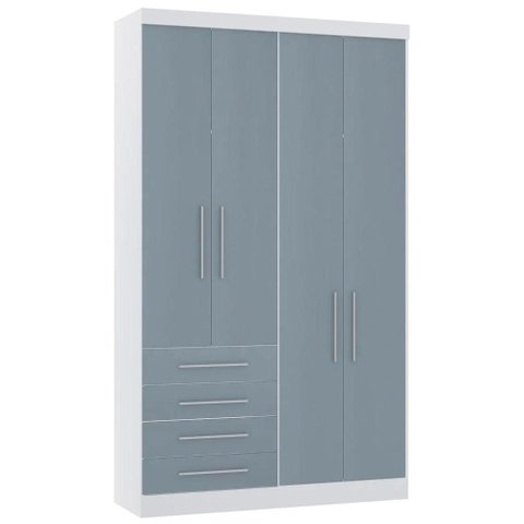 Guarda Roupa Solteiro 135cm 4 Portas 4 Gavetas Taiga Branco/grey L01 - Mpozenato