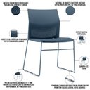 Ver imagem 3 de Kit 02 Cadeiras Empilhável Fixa Link F02 Base Aço Azul - Lyam Decor