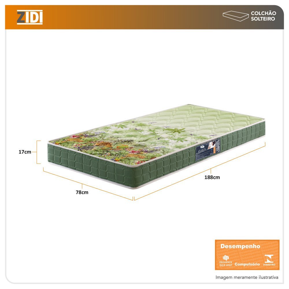 Colchão Solteiro Anjos Espuma D70/D28 Atlanta Verde 78x188x17cm Dupla Face Bordado - 2