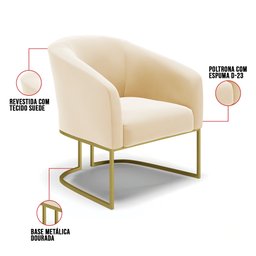Kit 02 Poltronas Stella Suede Bege Base Industrial Dourada - D'rossi Drossi - 6