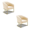 Ver imagem 1 de Kit 02 Poltronas Stella Suede Bege Base Industrial Dourada - D’Rossi